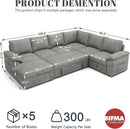108 Inch Modular Sectional Sofa with Pull Out Bed,U Shaped 7 Seat Sectional Sleeper Sofa with Storage,Sectional Couches for Living Room,Cloud Modular Couch,Removable Sofa Cover,Light Gray by CozyNest Decor