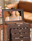 AKOZLIN 360° Rotating Jewelry Box 6-Tier Organizer Functional Jewelry Storage Case for Women Girls Ring Necklace Earring Bracelet Holder with Mirror Brown by TinyTreasures Baby Boutique