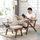 chairus 2 Sets Mid-Century Modern Accent Chairs with Ottoman, Linen Fabric Armchair with Wood Legs Comfy Upholstered Single Sofa Chair for Living Room/Bedroom/Lounge, Beige by CozyNest Decor