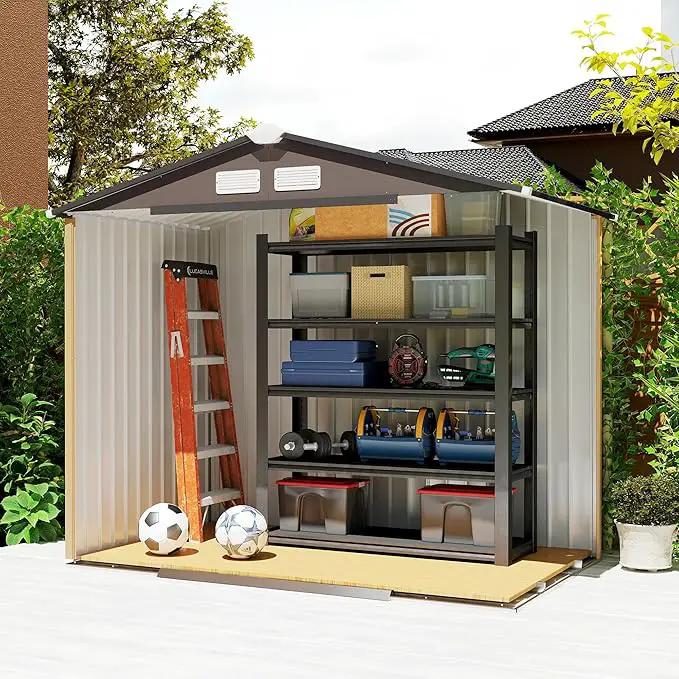 Outsunny 7' x 4' Outdoor Storage Shed, Garden Tool Metal Shed with Foundation Kit, Double Lockable Door, Air Vents and Sloping Roof, for Backyard, Patio, Lawn, Brown, photo 9 of 9