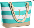 YOOLIFE Initial Canvas Waterproof Beach Tote Bag Zipper Personalized Gifts for Women Her Birthday Travel Beach Essential by TinyTreasures Baby Boutique
