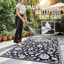 OLANLY Waterproof Outdoor Rug 5x8 ft, Outdoor Plastic Straw Rug with Flower Pattern, Reversible RV Mat for Patio, Camping, Balcony, Deck, Backyard, Black & White by CozyNest Decor