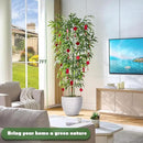 Artificial Tree Fake Plants, Artificial Bamboo Tree 7FT Tall in White Potted, Artificial Tree Indoor Decor Bamboo Silk Tree with Natural Wood Trunk, for Home Office Living Room Modern by CozyNest Decor