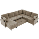U-Shaped Sectional Sofa Bed With Storage, Charging Ports, And Cup Holders - Brown by HouseOfZazla