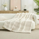 Amélie Home Luxury Striped Faux Fur Throw Blanket for Couch, Embossed Split Fur Cozy Fuzzy Fluffy Luxurious Soft Plush Sofa Chair Bed Gift Blankets for Women Men Wife Friend, 88"x90", Ivory by CozyNest Decor