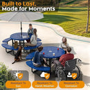 Metal Picnic Tables for Outdoors with Umbrella Hole - Coated Steel Heavy Duty Commercial Grade Table with Adjustable Seats (Blue, 46 in, Round, Punched Steel) by GreenHaven Gardens