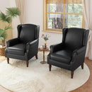 Accent Chairs, Faux Leather High Back Armchair Set of 2 or Living Room, Comfy Upholstered Single Sofa Reading Chairs with Solid Wood Legs for Office, Bedroom, Waiting Room-Black by CozyNest Decor