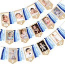 pinkblume 1st Birthday Burlap Photo Banner Garland Handmade Felt from Newborn to 12 Months with Gradient Blue Ribbon for Monthly Milestones Baby Boy First Birthday Party Decorations Supplies by TinyTreasures Baby Boutique