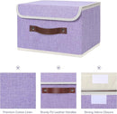 ANMINY 2PCS Storage Bins with Lid PU Leather Handles Storage Boxes PP Plastic Board Decorative Foldable Lidded Cotton Linen Fabric Home Cubes Baskets Closet Organizer Containers - Purple, Small Size by TinyTreasures Baby Boutique