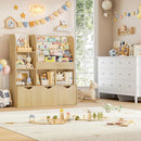 FOTOSOK 47'' Kids Bookshelf with Toy Storage, Multifunctional Bookcase with 5 Storage Cubbies and 3 Movable Drawers, Toy Storager Display Stand, Toy Organizer and Storage for Playroom,Bedroom, Natural by TinyTreasures Baby Boutique