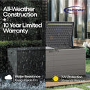 Suncast 120-Gal. All-Weather Patio Deck Box with Pad-Lockable Split Top Lid, Extra-Large Outdoor Storage Unit for Patio Furniture and Grill Tools, Made in the USA by GreenHaven Gardens