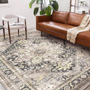 Washable Area Rug 8'x10' Black-Purple Khaki Retro Boho Design Non-Shedding Non-Slip Easy Care Ideal for High Traffic Areas in Living Room Bedroom Office Coffee Table Kitchen Large Carpet by TinyTreasures Baby Boutique
