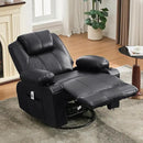 Swivel Rocker Recliner Chair with Heat and Massage, 360 Degree Swivel Rocking Single Sofa with Cup Holders and USB Port, Large Big Recliner Chair for Living Room (Leather, Black) by CozyNest Decor