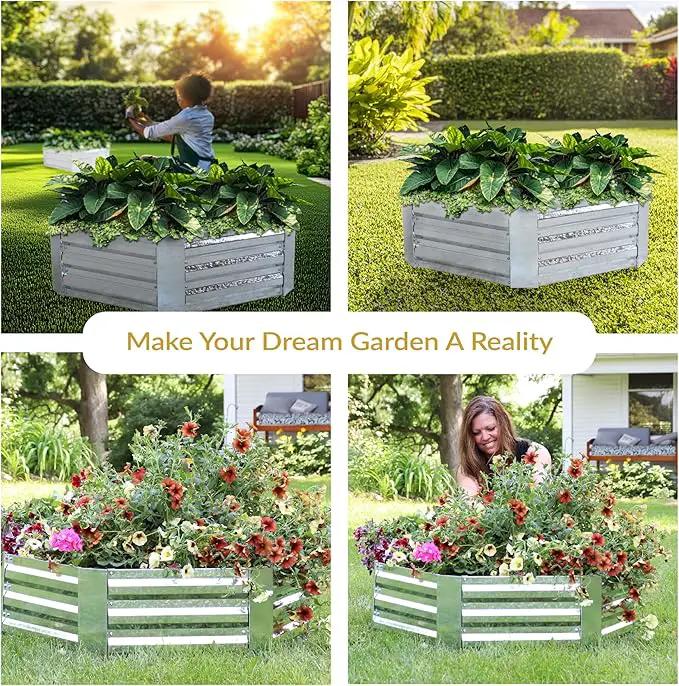 Sunnydaze 11.75" H Raised Metal Garden Bed - Galvanized Raised Garden Bed Outdoor for Vegetables and Flowers - Silver - Hexagon, photo 5 of 9