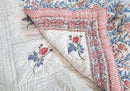 Twin Size Rose Pink Cotton Throw Blanket – 60x90 Hand Block Printed Lightweight Quilt – Soft Bedspread for Couch, Sofa & Bed – Cozy All-Season Boho Floral Blanket – Handmade in India by CozyNest Decor
