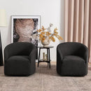 KINWELL 32" Wide Modern Boucle Swivel Barrel Chairs Set of 2, No Assembly Round Upholstered Swivel Accent Armchairs for Living Room, Bedroom (Black) by CozyNest Decor