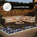 GENIMO 6' x 9' Outdoor Rug Waterproof for Patio Decor, Foldable Reversible Plastic Straw Area Rugs Mat with String Light, Led Carpet for Camper, Rv, Deck, Porch, Picnic, Beach, Balcony, Blue & White by CozyNest Decor