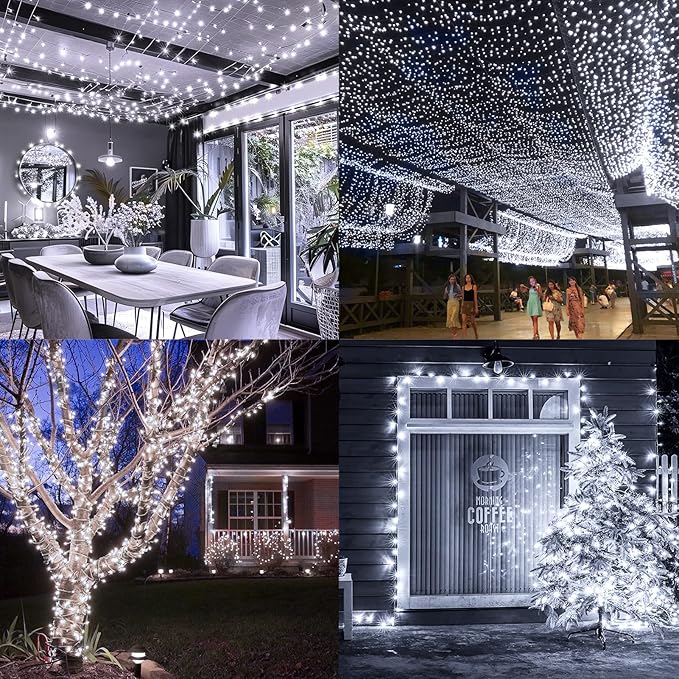 KNONEW 403FT 1000 LED Christmas Lights Outdoor String Light 8 Modes & Timer Fairy Lighting Plug in Waterproof for Xmas Yard Tree Wedding Party Holiday Decorations (Cool White), photo 4 of 9