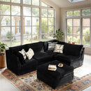 Modular Sectional Sofa, 130.7" L Shaped Couch Set for Living Room, 4-Seater Comfy Cloud Couches with Movable Ottoman, DIY Combination, Plush Corduroy, Black by CozyNest Decor