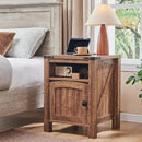 OKD Farmhouse Nightstand with Charging Station, 18" Rustic End Table with Adjustable Storage Shelf, Wood Rustic Wood Sofa Side Table for Bedroom by CozyNest Decor