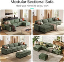 LINSY HOME Modular Sectional Sofa - 157'' Oversized Corduroy Cloud Couch U Shaped Couch with Movable Ottoman Soft Modern Comfy Sofa for Living Room Apartment Office, Green by CozyNest Decor