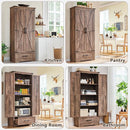 72" Tall Wood Storage Cabinet, Farmhouse Kitchen Pantry Cabinet with Adjustable Shelves & Drawer & Barn Doors, Versatile Storage for Kitchen, Dining Room, Bathroom, Light Brown by CozyNest Decor