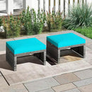 Tangkula 2 Pieces Patio PE Rattan Ottomans, Multipurpose Outdoor Footstool Footrest Additional Seating Side Table with Soft Zippered Cushions for Deck, Garden, and Yard (Turquoise) by CozyNest Decor