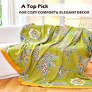 Boho Throw Blanket 80" x 90", 100% Organic Cotton Breathable Ultra Soft Bed Quilt Throw - All Season Luxury Floral Farmhouse Decor Blanket for Sofa Couch Chair and Gift. Green/Blue by CozyNest Decor