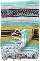 Del Mex Classic Mexican Blanket, Large Authentic Woven Falsa Throw (70"x50"), Artisan Southwest Décor for Beach, Yoga, Outdoors (Mint/Yellow) by CozyNest Decor
