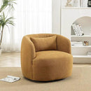 KINWELL 34" Wide Boucle Swivel Barrel Chair, No Assembly Round Upholstered Armchair Accent Chair Single Sofa Chair with Toss Pillow for Living Room and Bedroom, Brown by CozyNest Decor