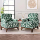 Floral Accent Armchair Set of 2, Retro Wingback Upholstered Armchair with Wide Dipped Back Design and Wooden Legs, High Back Armchair, Leisure Single Sofa Chair for Living Room, Bedroom, Green by CozyNest Decor