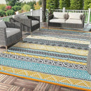 GAOMON Outdoor Plastic Straw Rug, 10'x14' Reversible Sage Green Patio Mat, Flower Modern Design for RV, Backyard, Deck, Camping, Picnic, Teal/Yellow(Bohemia) by CozyNest Decor
