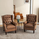 UIXE Faux Leather Accent Chairs Set of 2, High Back Upholstered Armchair for Living Room, Wingback Tufted Arm Chair Comfy Single Sofa Bedroom Reading Seat with Solid Wood Legs - Brown by CozyNest Decor