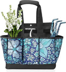 WORKPRO Garden Tool Bag, 9 Pockets Gardening Bag, Heavy Duty Oxford Garden Tote Caddy (Tools NOT Included), 12" x 12" x 6" (Floral Blue) by GreenHaven Gardens