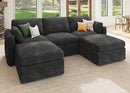 HONBAY Grey Chenille Fabric Modular Sectional Sofa with Storage, U Shaped Sectional Couch for Living Room, 111.10W x 66.20D x 35.40H inches by CozyNest Decor