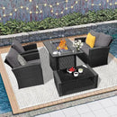 5 Piece Patio Furniture Set with 43" Propane Fire Pit Table, Outdoor Wicker Conversation Set, Rattan Modern Sectional Sofa Couch with Coffee Table for Backyard Porch Garden Poolside, Black-Grey by GreenHaven Gardens