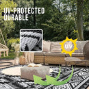 OLANLY Outdoor Rug Waterproof 10x14 ft, Reversible Outdoor Plastic Straw Rug, Boho Patio Rug, Indoor Outdoor Carpet, RV Mat Outside for Patio, Camp, Picnic, Balcony, Deck, Backyard, Black & White by GreenHaven Gardens