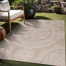 Medallion Outdoor Rug 9x12 Washable Outside Carpet for Indoor Patio Porch Waterproof Easy Cleaning Non Shedding Area Rugs Beige 9 x 12 by CozyNest Decor
