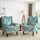 UIXE High Back Floral Accent Chairs Set of 2, Upholstered Armchair in Fabric, Retro Printed Wingback Arm Chair for Living Room, Nailhead Trim Single Sofa Bedroom Reading Seat - Peacock Blue by CozyNest Decor