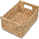 VATIMA Hyacinth Small Wicker Basket 11.6x8.1x4.9" - Bathroom Organizer, Wooden Handle, Decorative Storage by CozyNest Decor