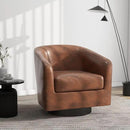Swivel Barrel Accent Chair, Modern Round Faux Leather Arm Chair for Living Room, Bedroom, Comfy Club Reading Chairs for Adults(Faux Leather, Coffee, Set of 1) by CozyNest Decor