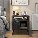 Nightstand Set of 2 with Charging Station, 24" End Table Side Table with Open Shelf, Modern Large Wood Fluted Bedside Cabinet for Bedroom, Living Room, Black by CozyNest Decor