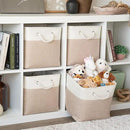 OrganiHaus 12x12 Cube Storage Bins 4 Pack, Foldable Cube Storage Organizer w/ Rope Handles, Collapsible Fabric Bins for Toys, Clothes & Closet Organization, Fabric Square Baskets - Beige/White by CozyNest Decor