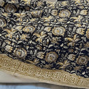 Bohemian Floral Cotton Throw Blanket with Tassels | 48x70 Inch Handblock Printed Sofa Throw | Black & Gold Decorative Bed Cover | Lightweight Couch Throw for Living Room & Bedroom by CozyNest Decor