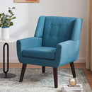 HUIMO Button-Tufted Accent Chairs,Upholstered Reading Living Room Chair,Mid Century Modern Chair with Linen Fabric, Club Chair,Comfy Arm Chairs for Living Room,Bedroom Lake Blue by CozyNest Decor