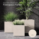 Reglito Cube Planter – Fiberglass Indoor/Outdoor and Weather-Resistant Large Planter (Sand Stone, 31.5" L x 31.5" W x 32.1" H) by GreenHaven Gardens