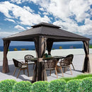 Kozyard Alexander Hardtop Aluminum Permanent Gazebo with a Mosquito Net and Privacy Sidewalls (Alexander 12'x14' (Brown) by GreenHaven Gardens