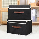 ANMINY 4PCS Storage Bins with Lid PU Leather Handles Storage Boxes PP Plastic Board Decorative Foldable Lidded Cotton Linen Fabric Home Cubes Baskets Closet Organizer Containers - Black, Large Size by CozyNest Decor