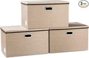 PRANDOM Extra Large Collapsible Storage Bins with Lids [3-Pack] Linen Fabric Foldable Storage Baskets Boxes Organizer Containers Cube with Cover for Bedroom Closet Office Nursery (22.8x15.75x13.8) by TinyTreasures Baby Boutique