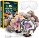 National Geographic Break Open 10 Premium Geodes – Includes Goggles & 2 Display Stands - Great STEM Science Kit, Geology Gift for Kids, Break Your Own Geodes with Crystals by TinyTreasures Baby Boutique